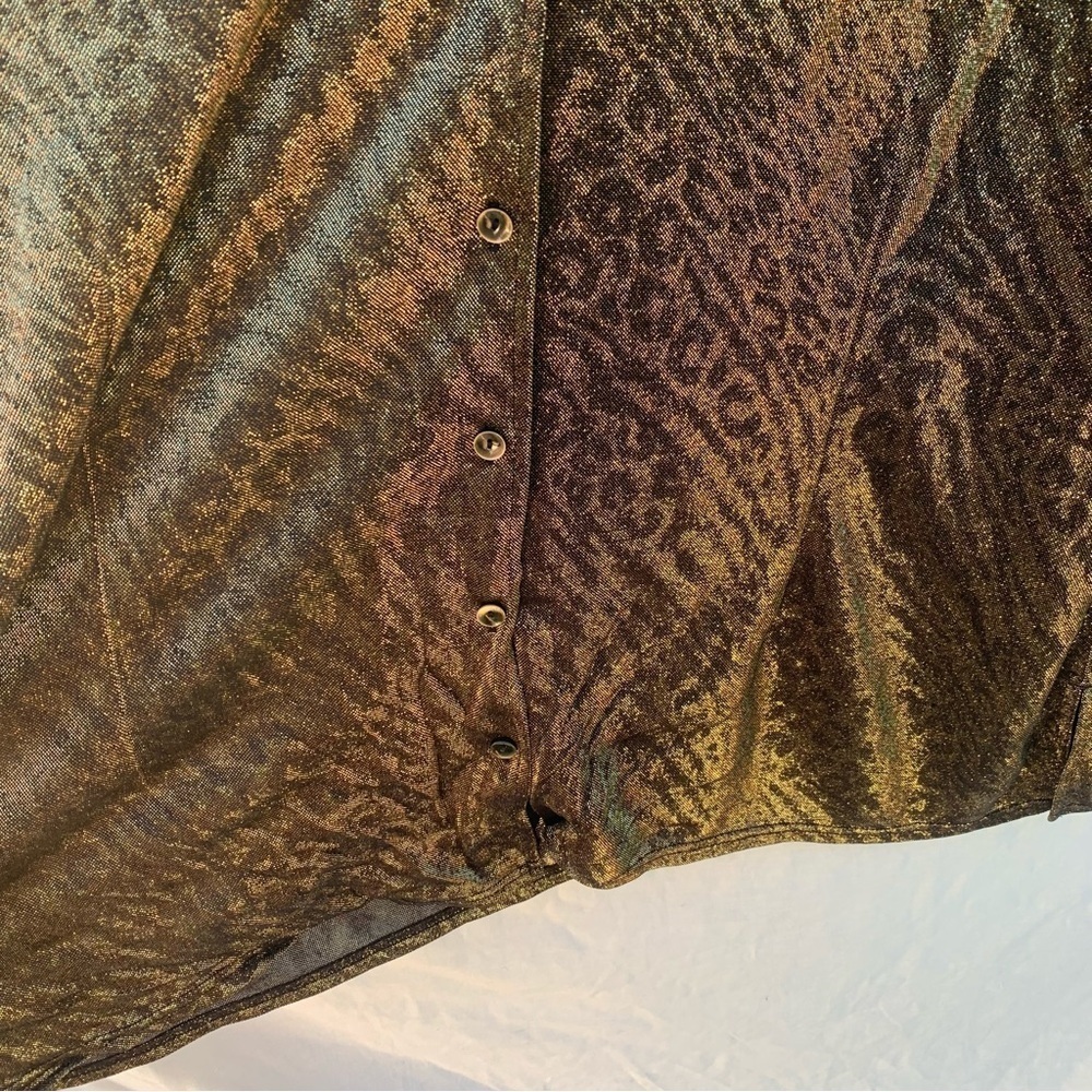 Gold Metallic Holiday Shirt Avenue Vintage Animal Print y2k disco 70s New Years - Picture 7 of 10
